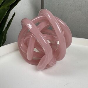 Abstract Art Glass Endless Pink Knot Rope Modern Sculpture Paperweight 3D MCM 5"